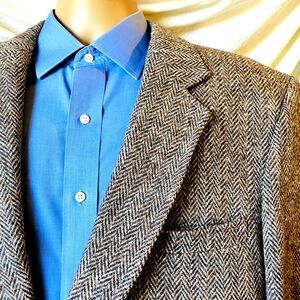 Harris Tweed Brookford Vintage Sport Coat Gray Herringbone Scottish Wool 44S USA